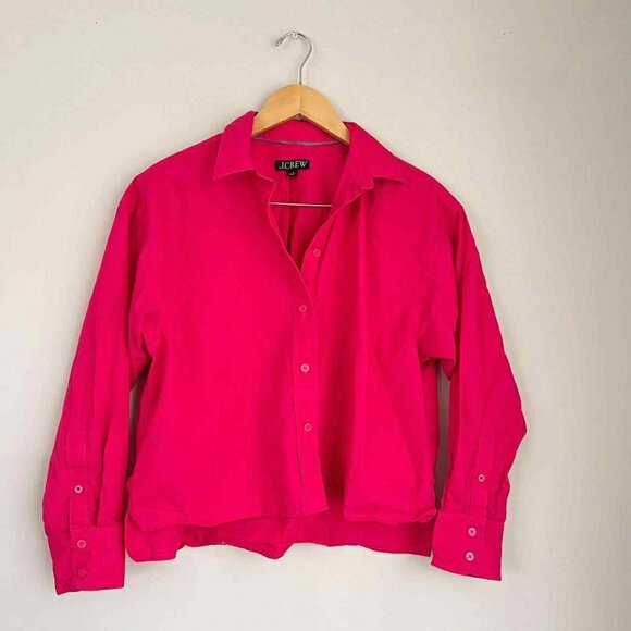 J. Crew Tops - J. Crew Hot Pink Relaxed Fit Cropped Cotton Poplin Shirt Size 8